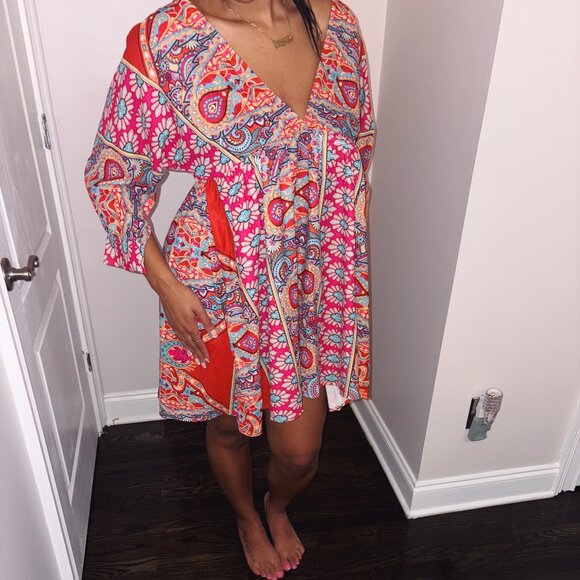 Bohemian Tie-Back Babydoll Mini Dress - Picture 1 of 2